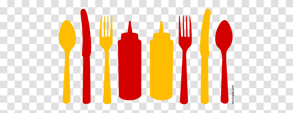 Orange And Red Utensils And Ketchup Mustard Bottles Clip Art, Fork, Cutlery, Food Transparent Png