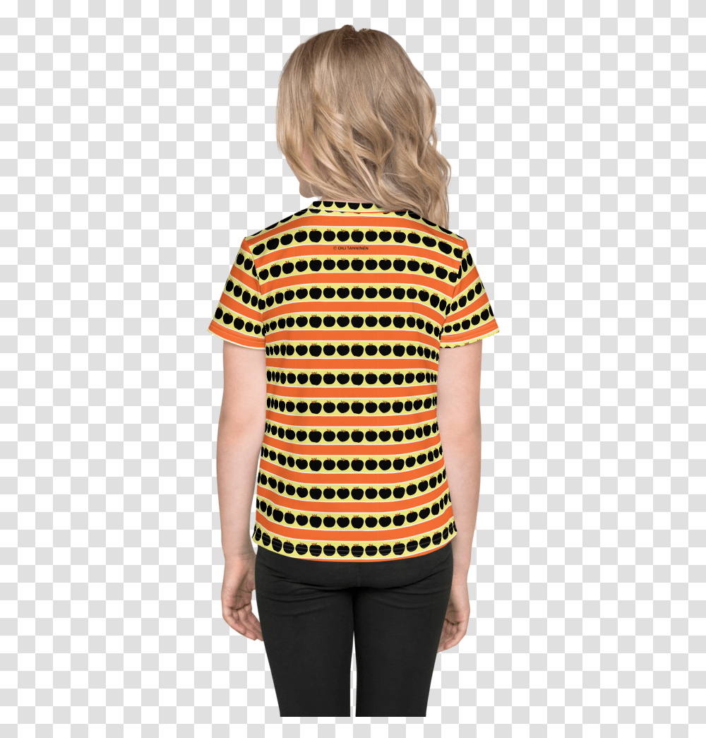 Orange Apple Stripes Kids T Shirt Button, Clothing, Apparel, Sleeve, Person Transparent Png
