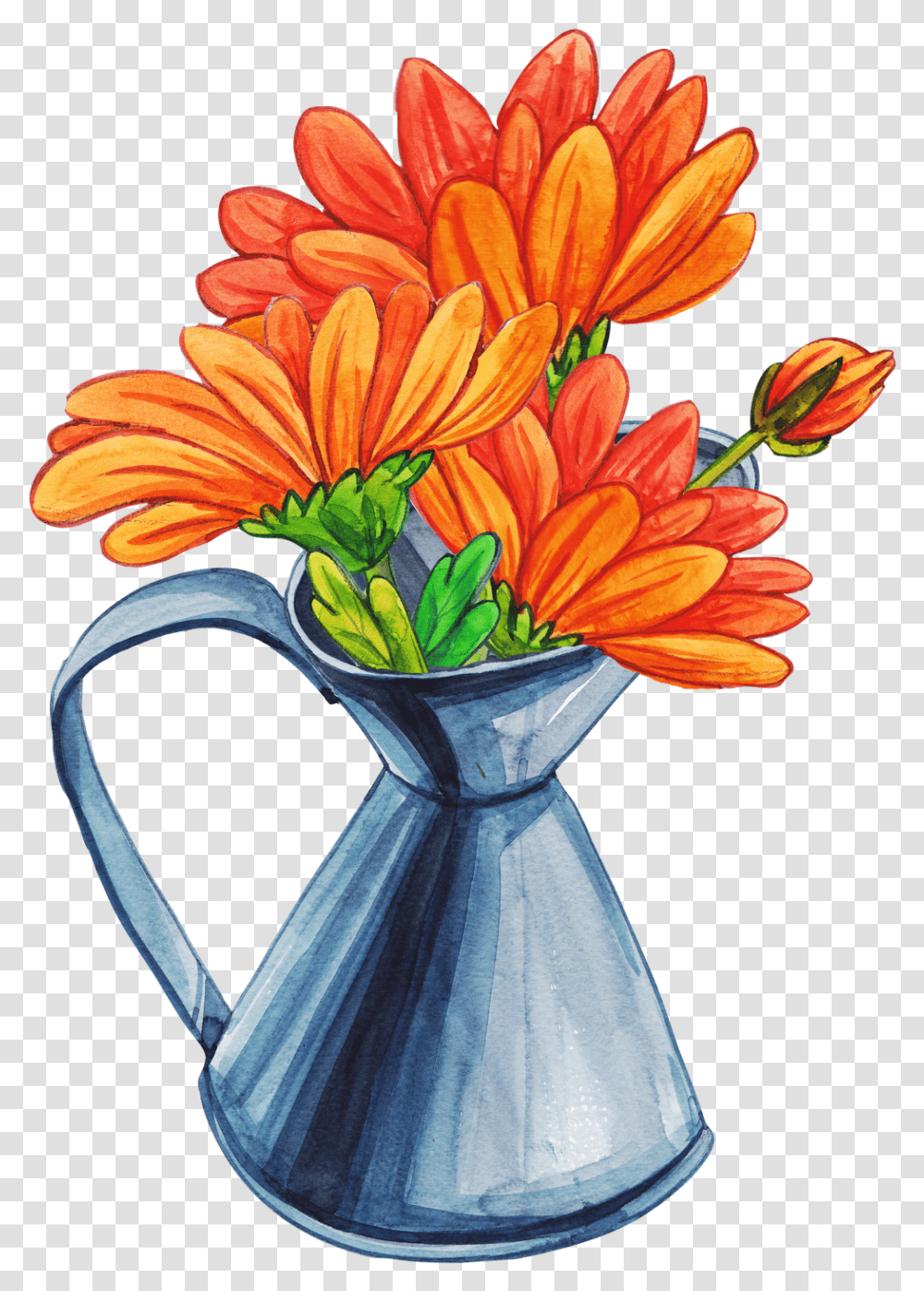 Orange Bouquet Flowers In A Vase Cartoon, Plant, Blossom, Flower Arrangement, Flower Bouquet Transparent Png
