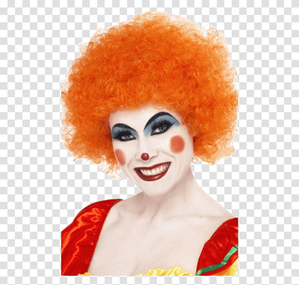 Orange Clown Wig Image Wig Orange Curly Clown, Performer, Person, Human, Hair Transparent Png