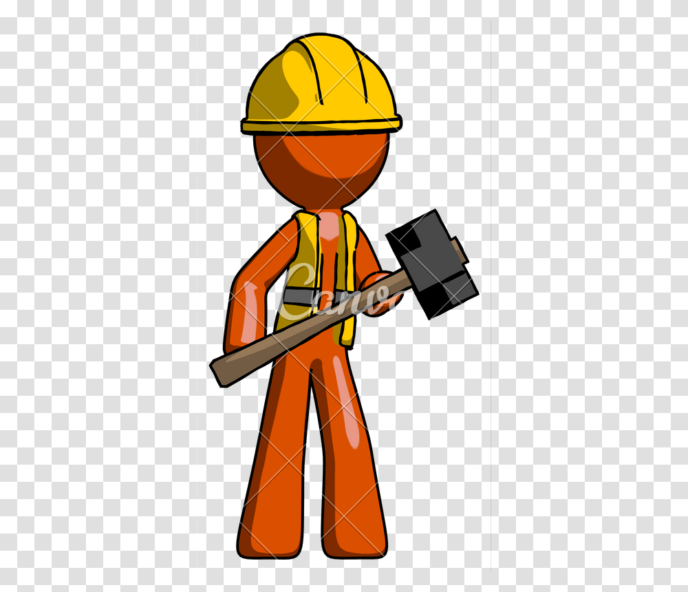 Orange Construction Worker Contractor Man With Sledgehammer Stan, Tool, Photography, Chain Saw, Cleaning Transparent Png