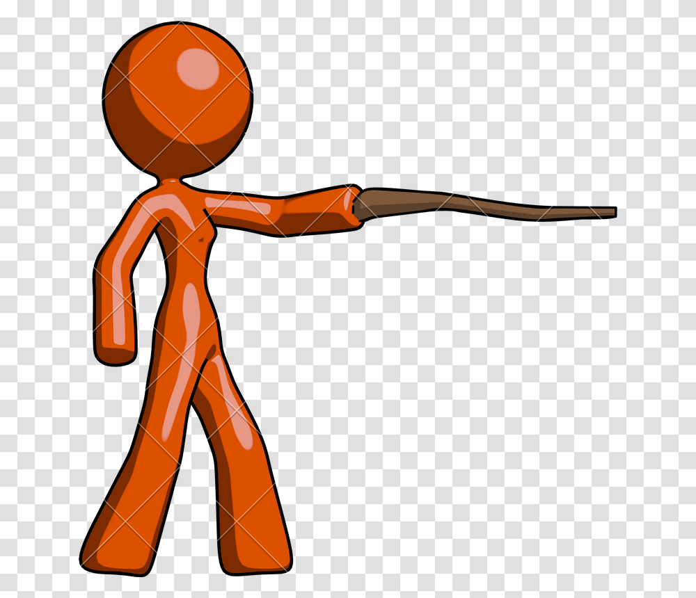 Orange Design Mascot Woman Pointing With Hiking Stick, Bow, Weapon, Tie, Leisure Activities Transparent Png