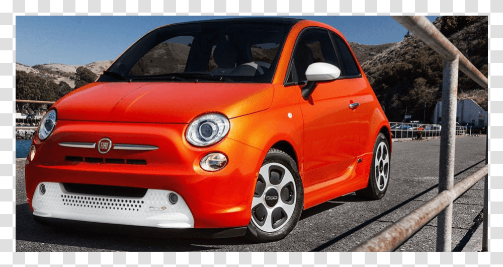 Orange Fiat E500 2019 Front View Fiat 500e Orange, Car, Vehicle, Transportation, Wheel Transparent Png
