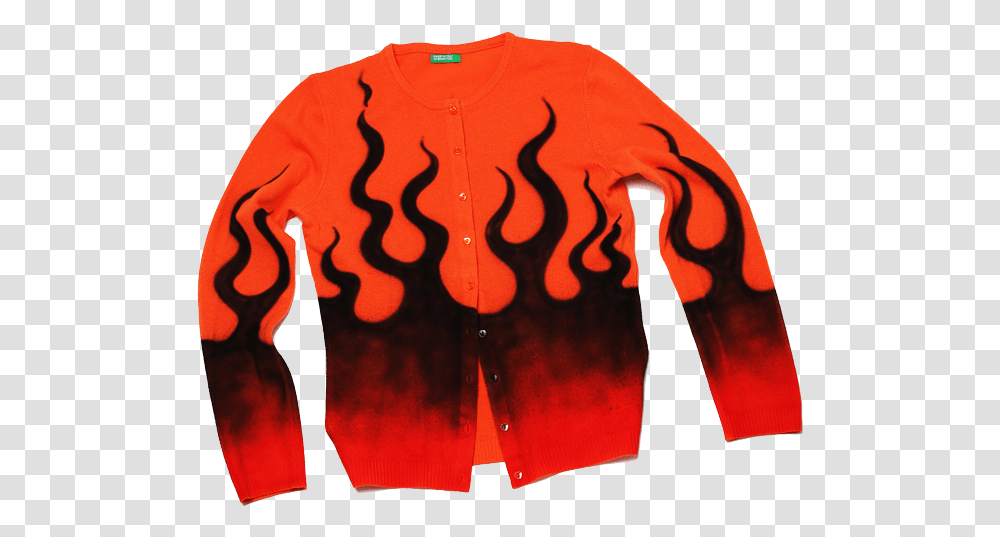 Orange Flames Orange Flames Cardigan Sweater Long Sleeve, Clothing, Apparel, Shirt, Sweatshirt Transparent Png