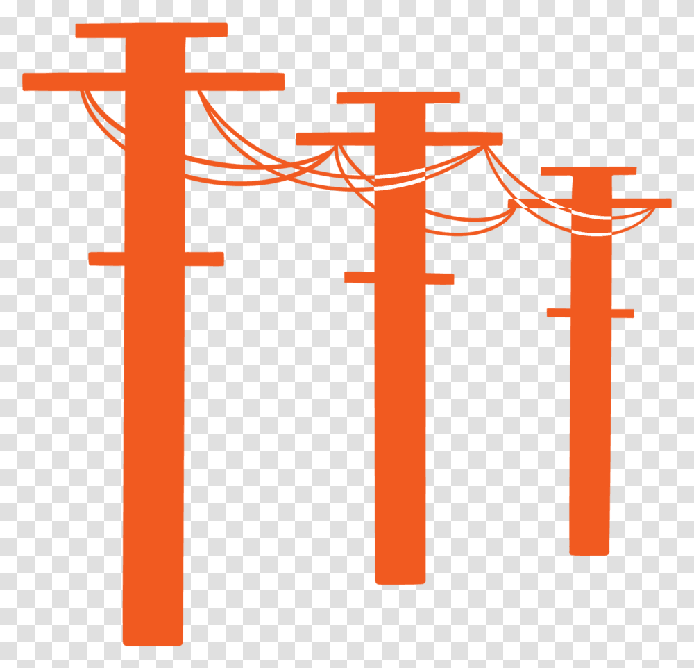Orange Grid Power Lines, Cross, Cable, Electric Transmission Tower Transparent Png