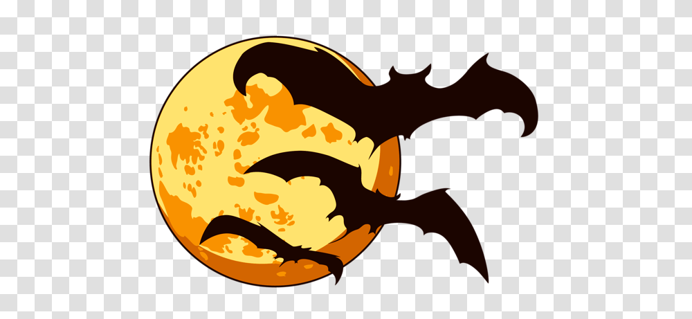 Orange Halloween Moon With Bats Gallery, Food, Plant, Label Transparent Png