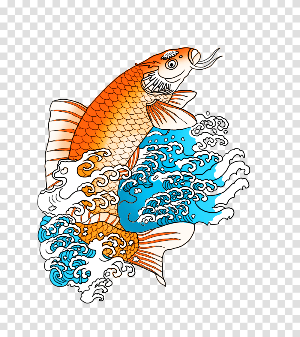Orange Koi Fish In Waves Clipart, Animal, Outdoors, Bird Transparent Png