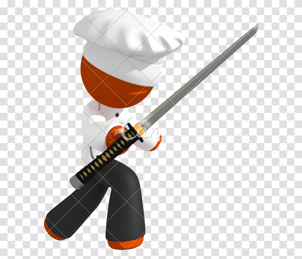 Orange Man Chef With Ninja Sword On Defense, Bow, Leisure Activities, Crowd, Weapon Transparent Png