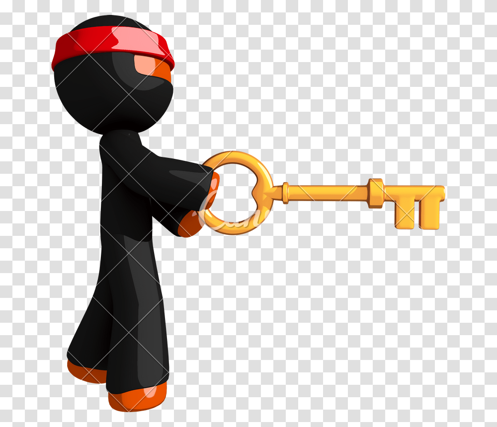 Orange Man Ninja Warrior Using Large Gold Key Transparent Png