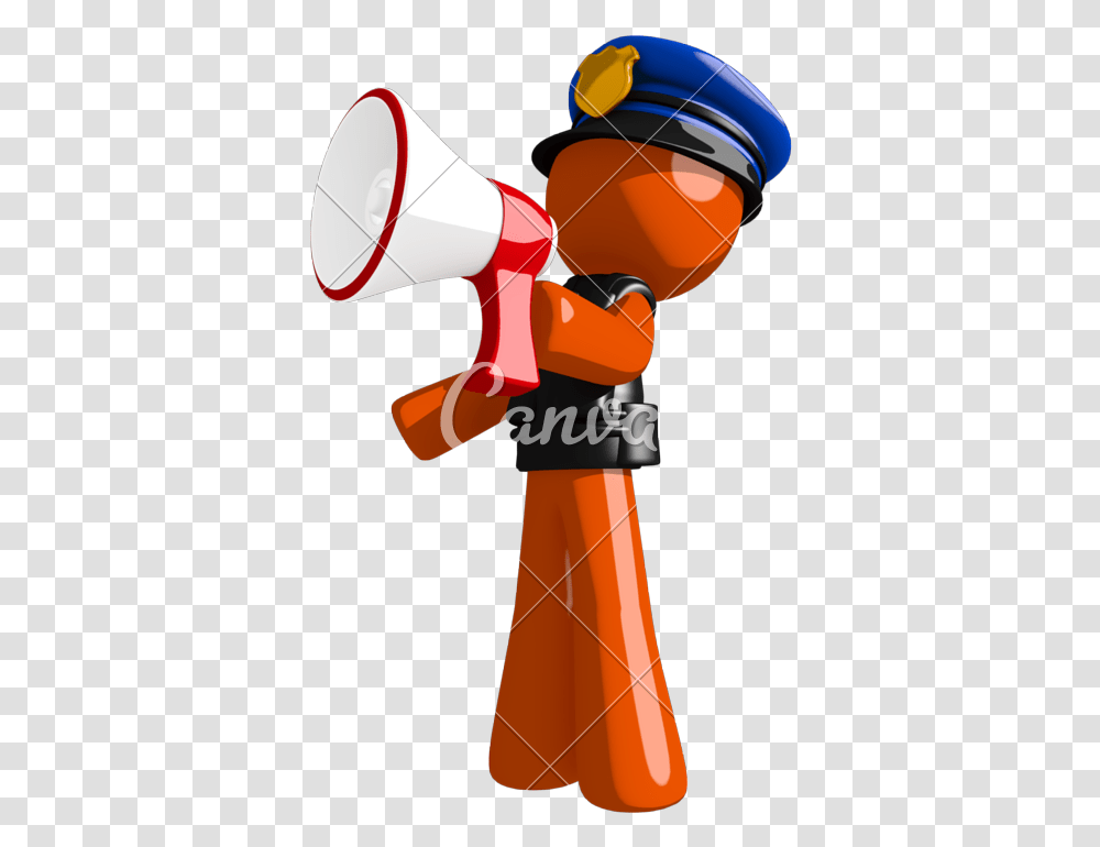 Orange Man Officer Shouting In Bullhorn Photos Clip Art Orange Man Clipart, Electronics, Helmet, Clothing, Apparel Transparent Png