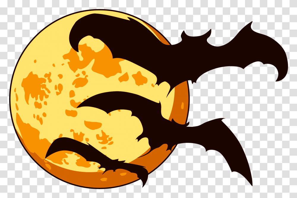 Orange Moon And Bats Halloween Halloween Clipart, Plant, Food, Outdoors Transparent Png