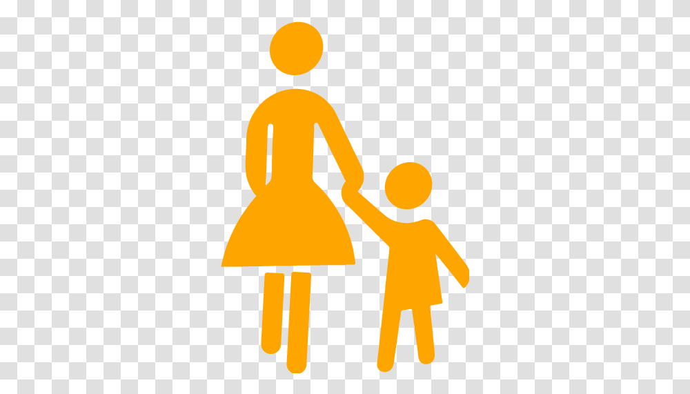 Orange Mother And Child Icon Free Orange Mother And Child Mother With Child Clipart, Symbol, Sign, Lighting, Road Sign Transparent Png