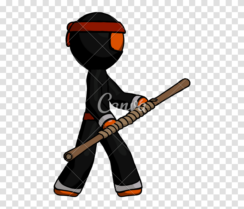 Orange Ninja Warrior Man Holding Bo Staff In Sideways Defense Po, Team Sport, Sports, Baseball Bat, Softball Transparent Png