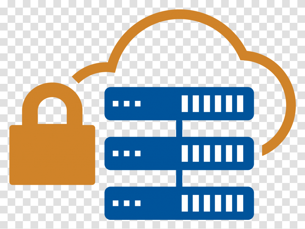 Orange Padlock Securing 3 Server Icons, Security Transparent Png