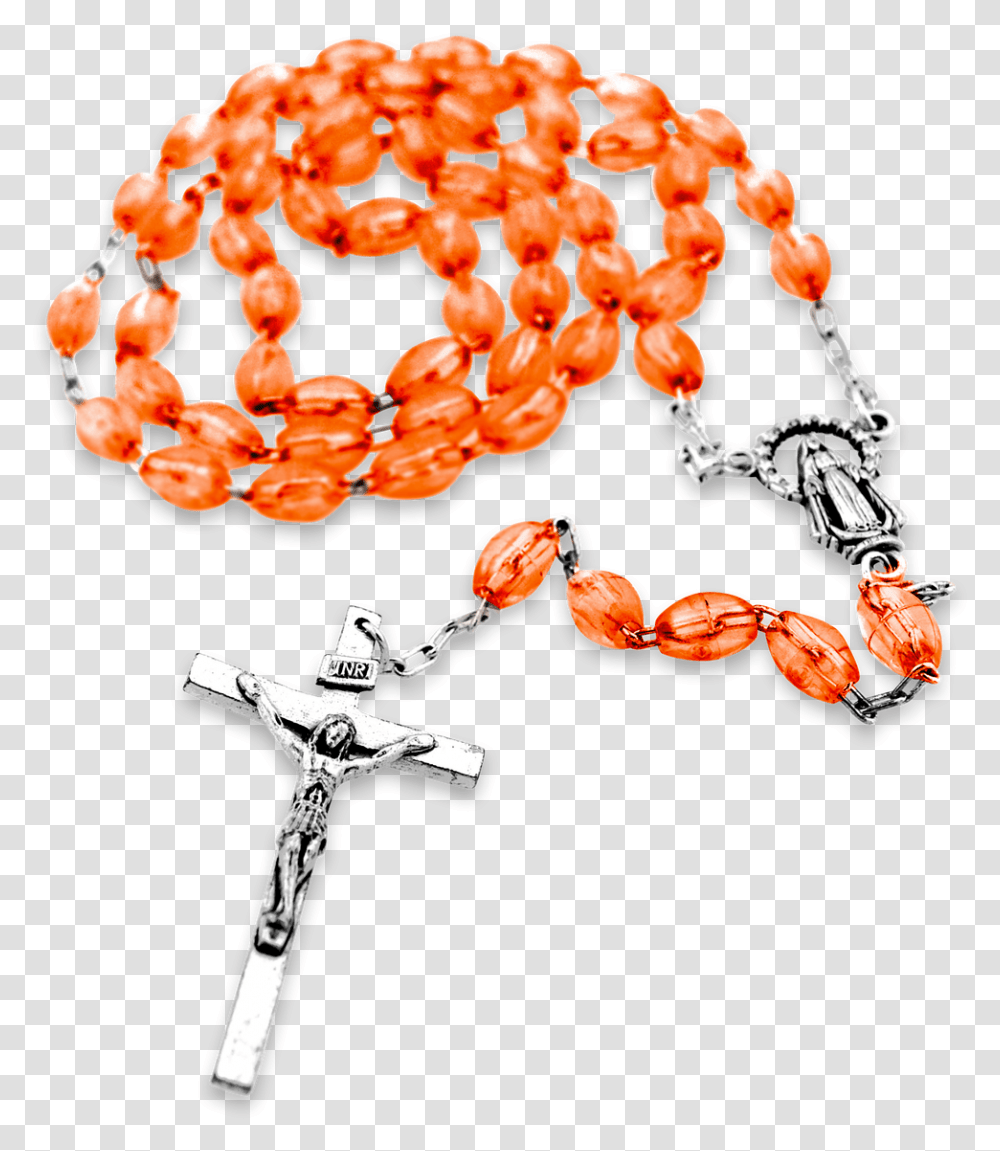 Orange Rosary Beads Rosary, Symbol, Cross, Crucifix, Text Transparent Png