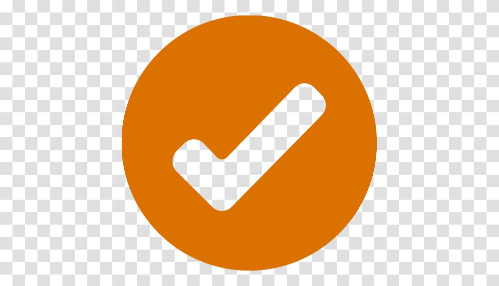 Orange Round Check Mark Icon Check Orange, Symbol, Logo, Trademark, Text Transparent Png