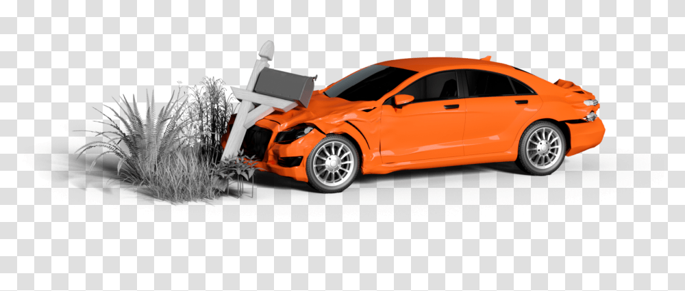 Orange Sedan Has Hit A Mailbox The Front Of The Car Root Insurance Car Hits Mailbox, Vehicle, Transportation, Wheel, Machine Transparent Png