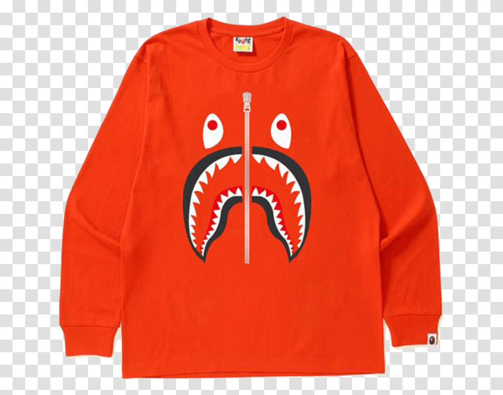 Orange Shark Bape Shirt, Apparel, Sleeve, Hoodie Transparent Png