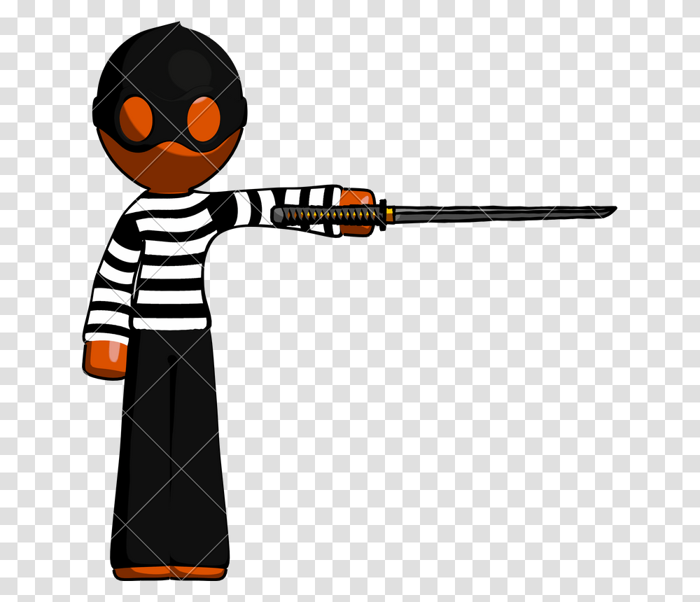 Orange Thief Man Standing With Ninja Sword Katana Pointing Right, Performer, Clown, Leisure Activities, Mime Transparent Png