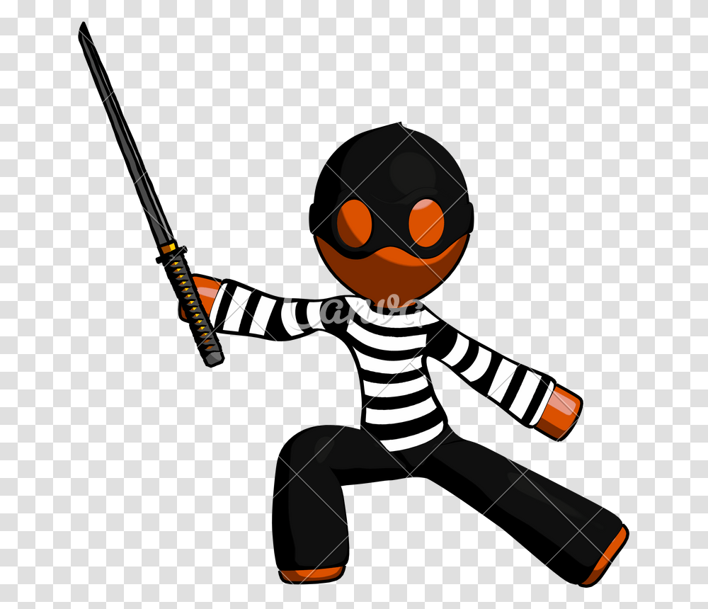 Orange Thief Man With Ninja Sword Katana In Defense Pose, Performer, Person, Human, Clown Transparent Png