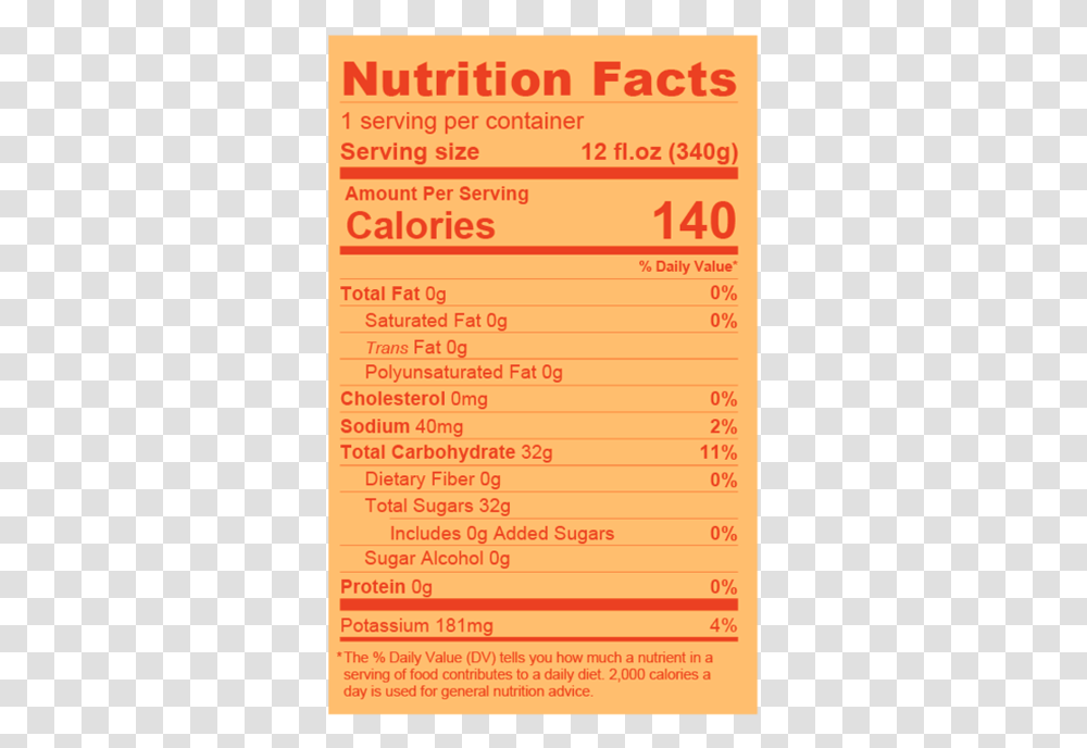 Orange Vanilla Label Nutrition Facts, Paper, Menu, Flyer Transparent Png