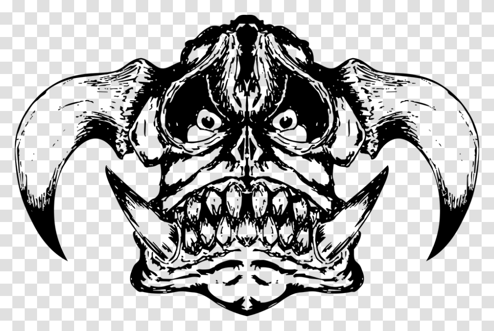 Orc Face Mug Horns No Background Vector Black, Gray, World Of Warcraft Transparent Png