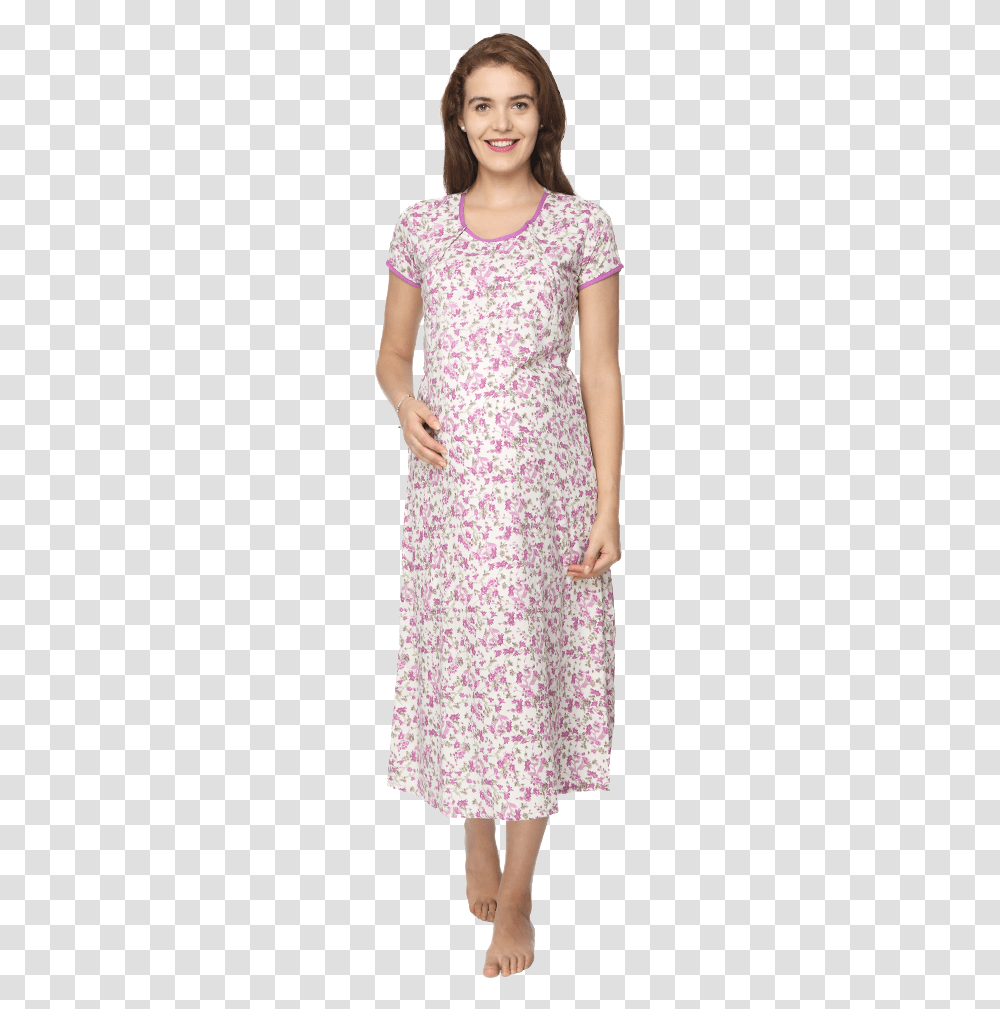 Orchid Printed Feeding Nightwear, Dress, Person, Female Transparent Png