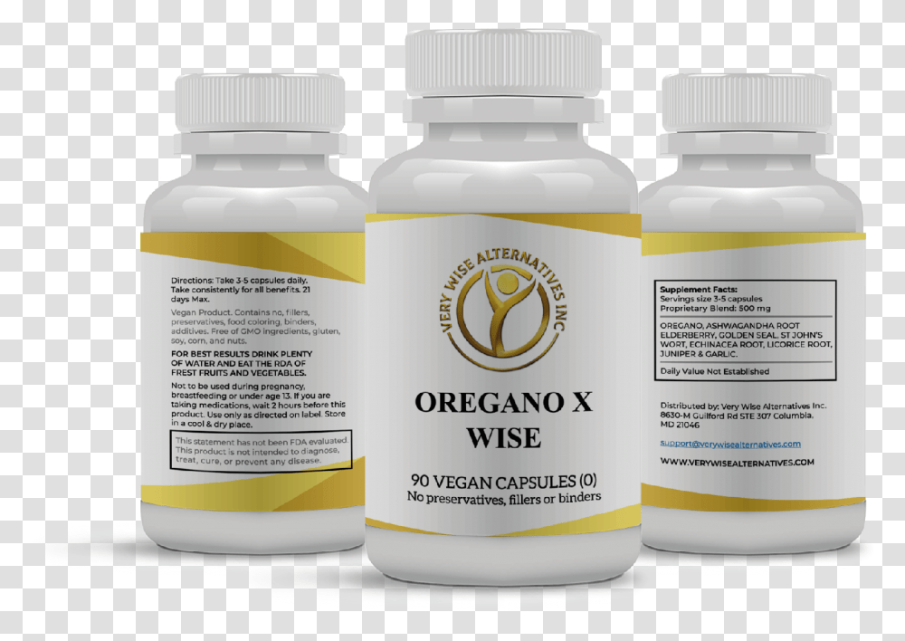 Oregano X Wise Bottle, Label, Text, Medication, Plant Transparent Png