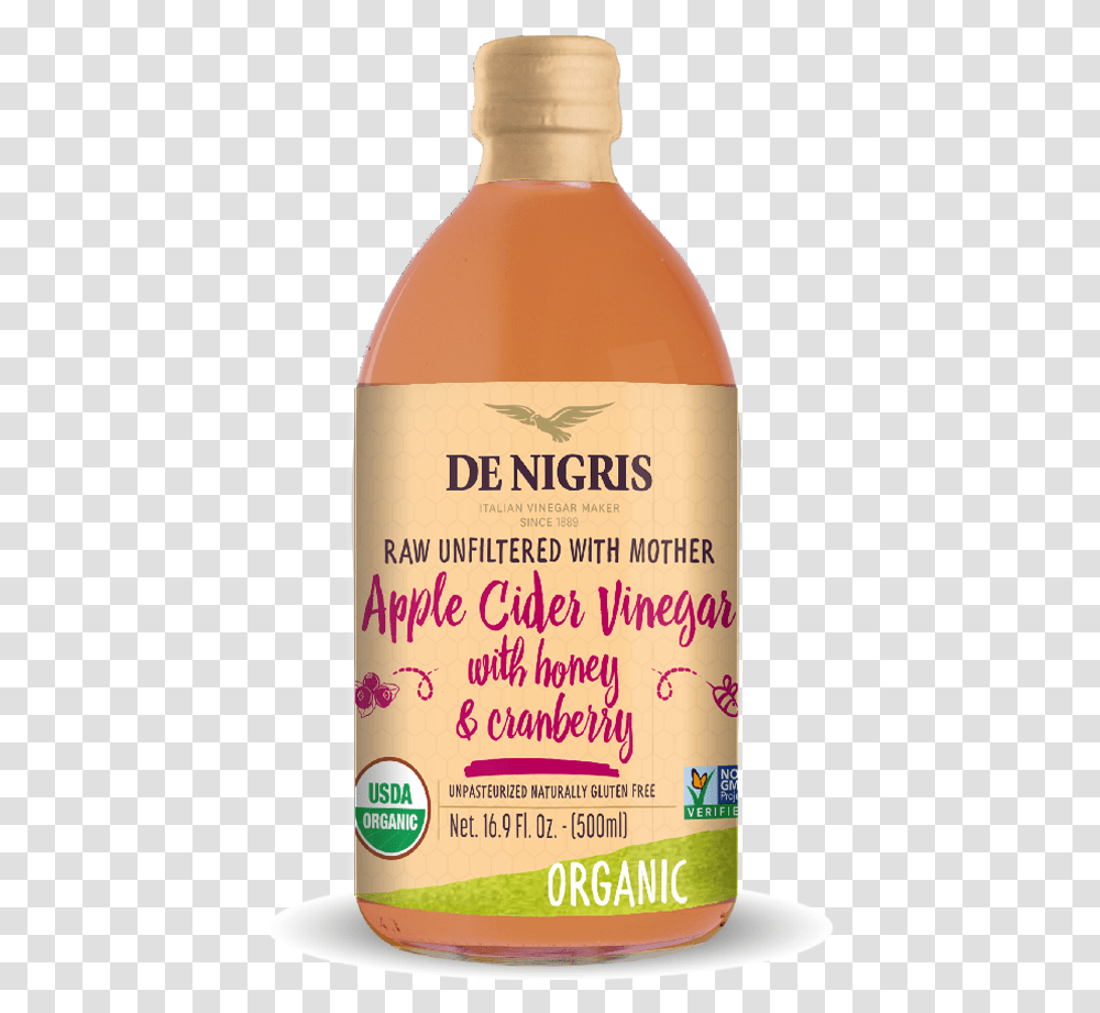 Organic Apple Cider Vinegar With Honey Fruit Syrup, Bottle, Beer, Alcohol, Beverage Transparent Png