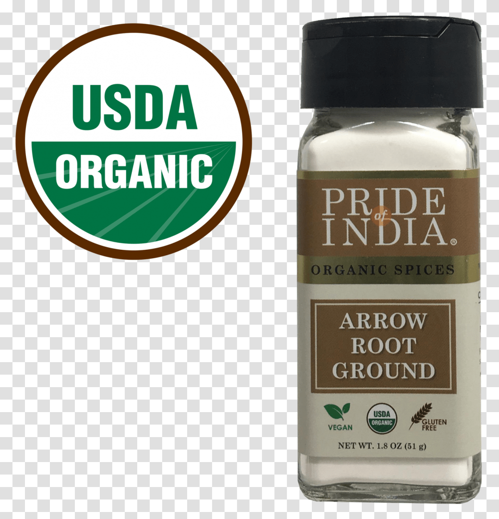 Organic Arrowroot Ground Powder Pride Of India Usda Organic, Plant, Cosmetics, Bottle, Label Transparent Png
