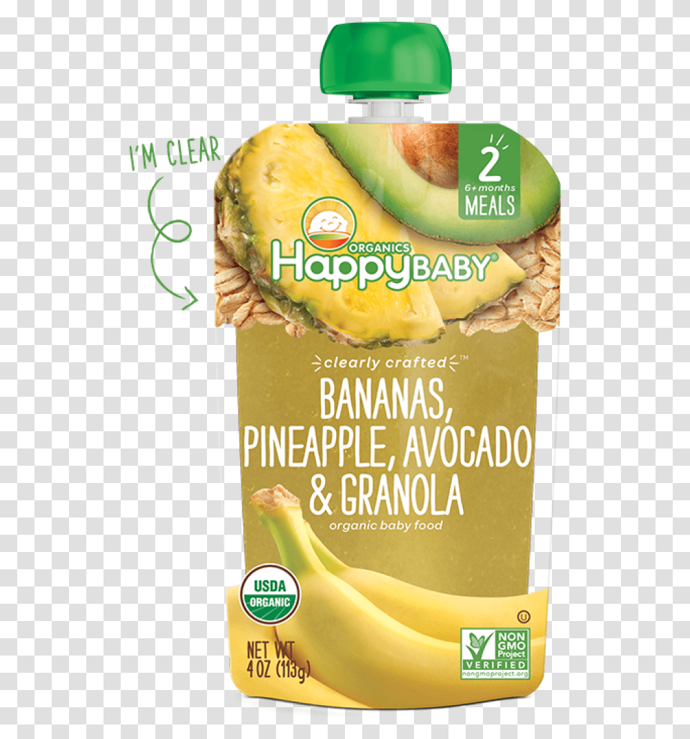 Organic Bananas Pineapple Avocado & Granola 113g Happy Baby Bananas, Plant, Fruit, Food, Advertisement Transparent Png