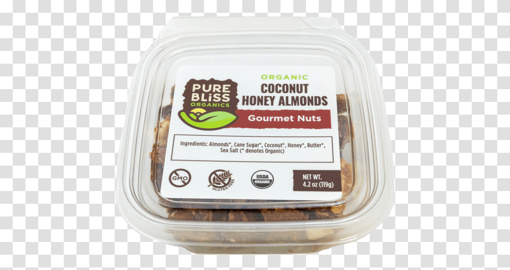 Organic Coconut Honey Almond Gourmet Nuts Pure Bliss Nut Clamshell, Plant, Food, Label Transparent Png