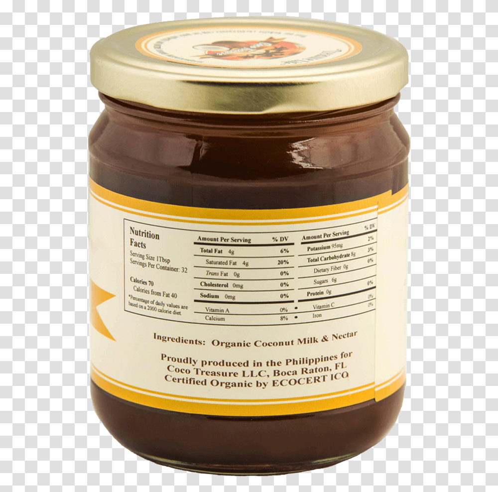 Organic Coconut Jam Nutrition Facts Chocolate Spread, Food, Milk, Beverage, Drink Transparent Png