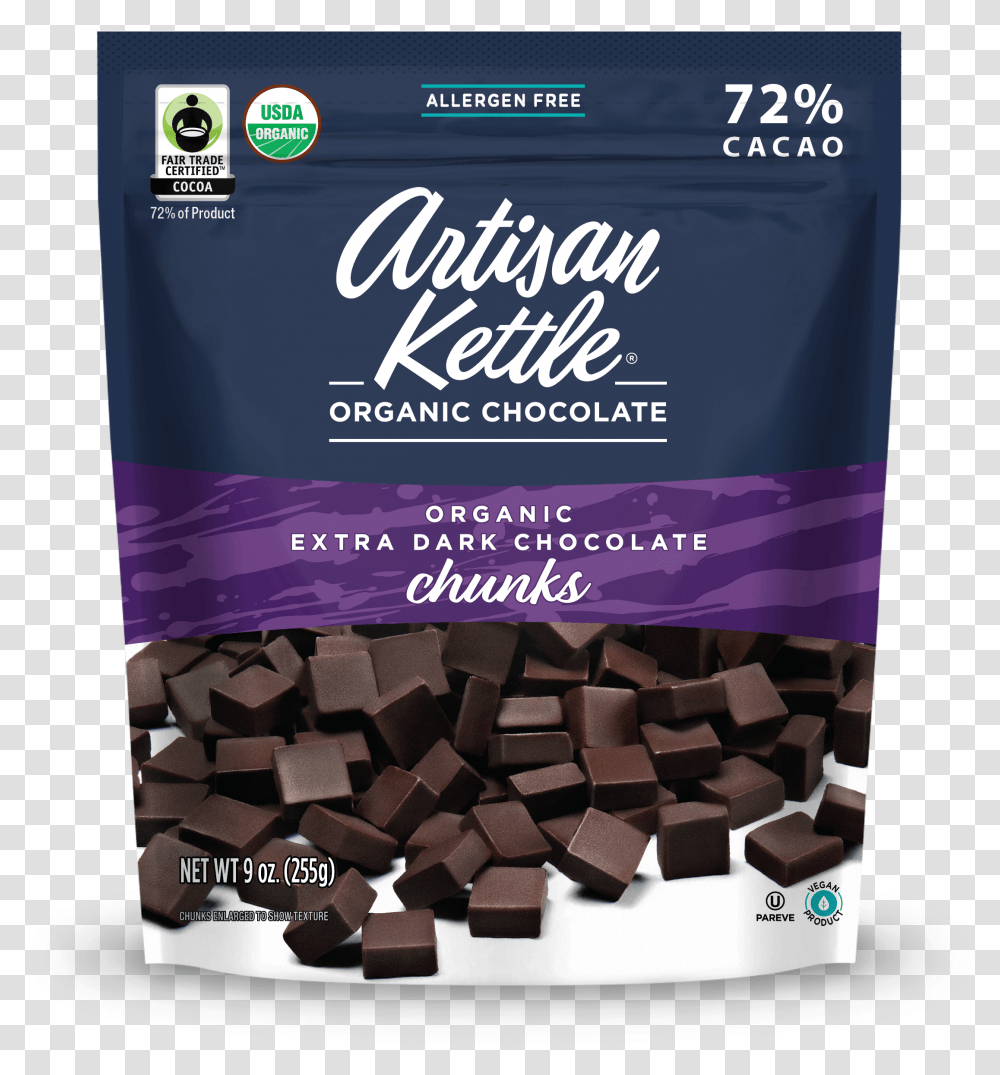 Organic Extra Dark Chocolate Chunks Artisan Kettle Organic Chocolate Chips, Sweets, Food, Confectionery, Dessert Transparent Png
