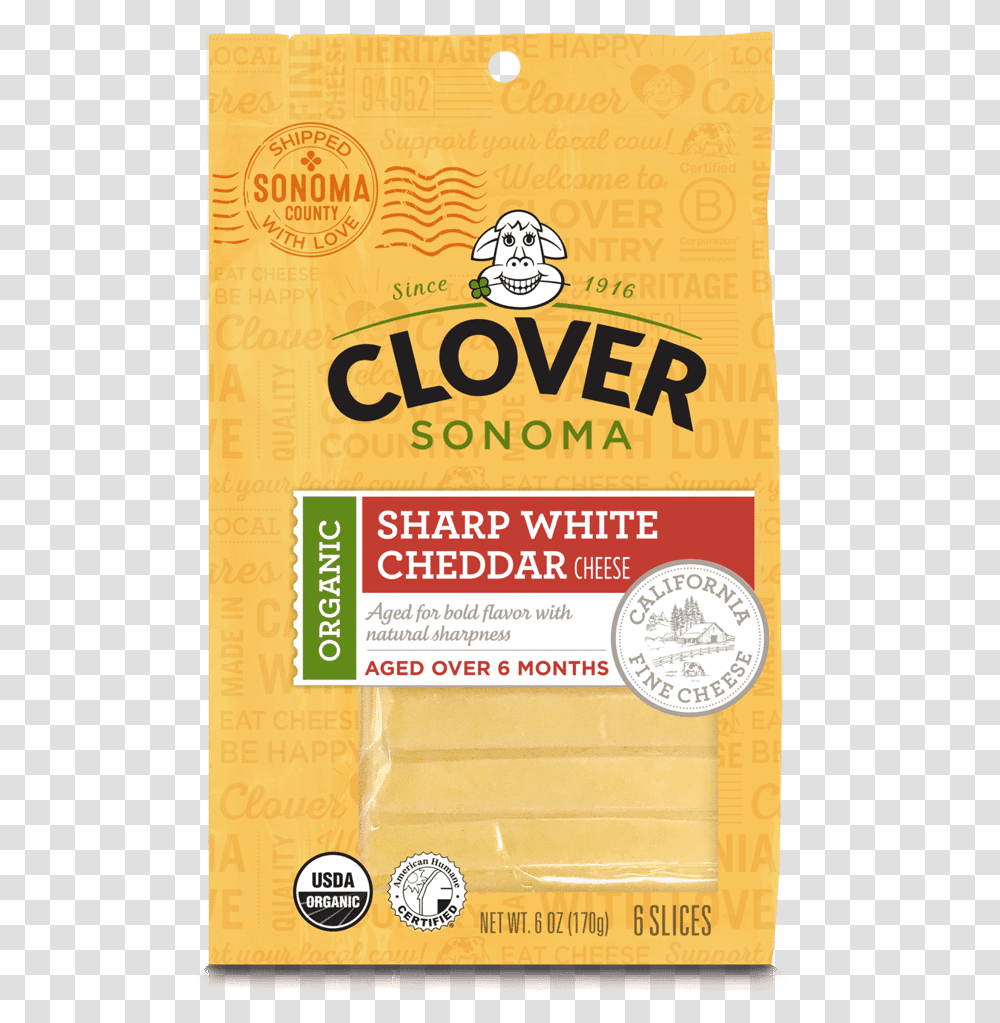 Organic Sharp White Cheddar Cheese 6oz Sliced Packaging And Labeling, Plant, Food, Poster Transparent Png