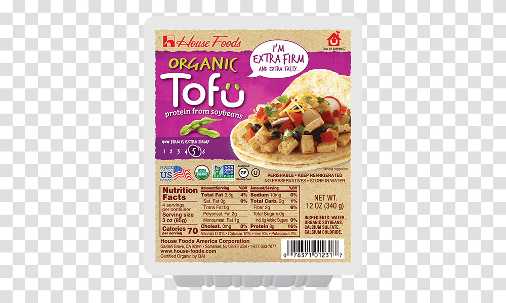Organic Tofu Extra Firm House Foods Extra Firm Tofu, Menu, Taco Transparent Png