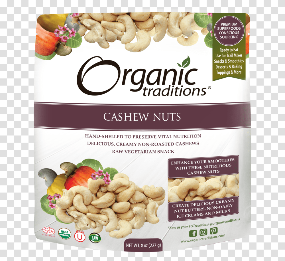 Organic Traditions Cashew Nuts, Plant, Vegetable, Food, Advertisement Transparent Png