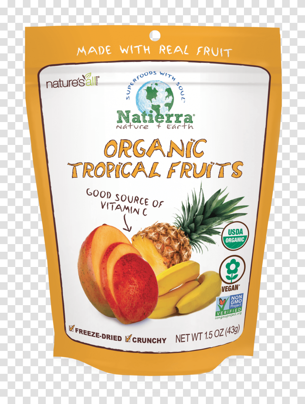 Organic Tropical Fruits Natierra Freeze Dried Mango, Plant, Pineapple, Food, Jam Transparent Png