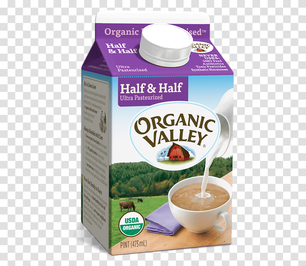 Organic Valley Half And Half, Cow, Bottle, Beverage, Plant Transparent Png