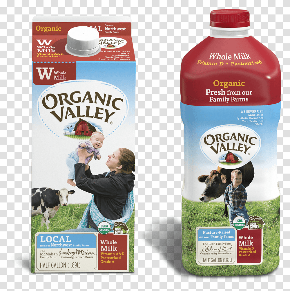 Organic Valley Milk Packaging Organic Valley Milk, Person, Cow, Beverage Transparent Png