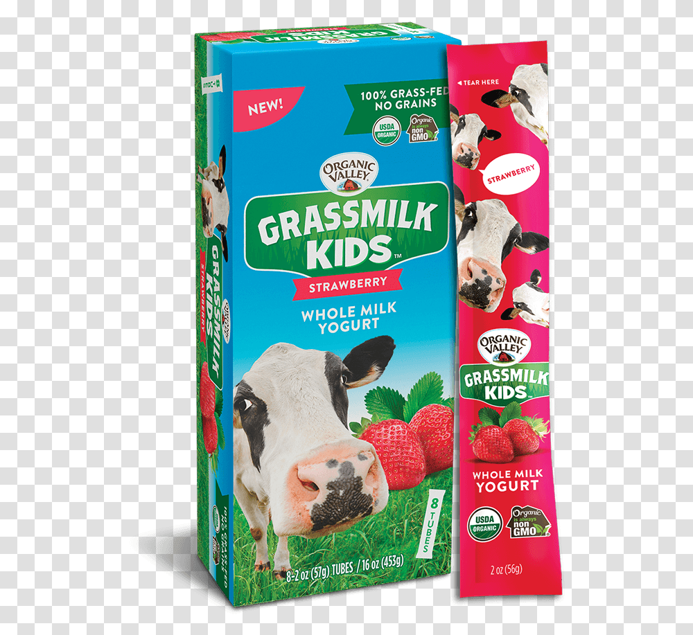 Organic Valley Yogurt Tubes, Cow, Cattle, Mammal, Animal Transparent Png