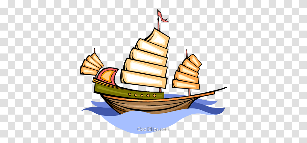 Oriental Sailing Ship Royalty Free Vector Clip Art Illustration, Boat, Vehicle, Transportation, Rowboat Transparent Png