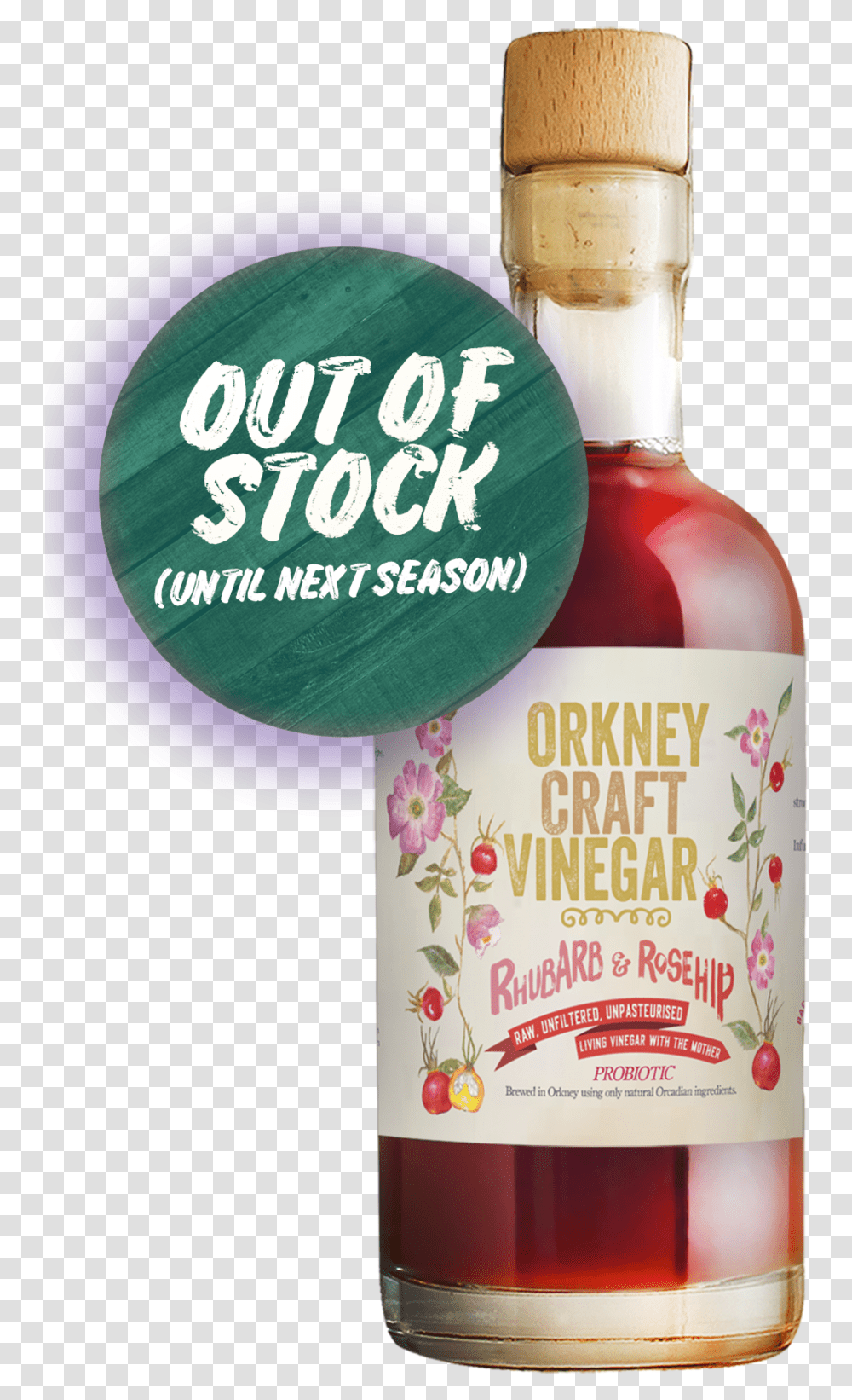 Orkney Craft Vinegar Rhubarb Rosehip Out Of Stock Glass Bottle, Beer, Alcohol, Beverage, Food Transparent Png