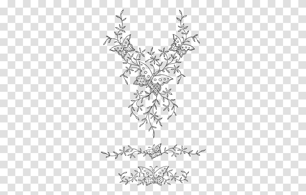 Ornamental Butterflies And Flowers Embroidery Butterfly Flower Pattern, Floral Design, Stencil Transparent Png