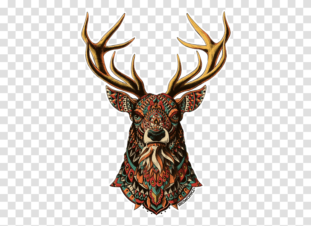 Ornate Buck Image With No Black And White Animal Illustration, Antler, Elk, Deer, Wildlife Transparent Png