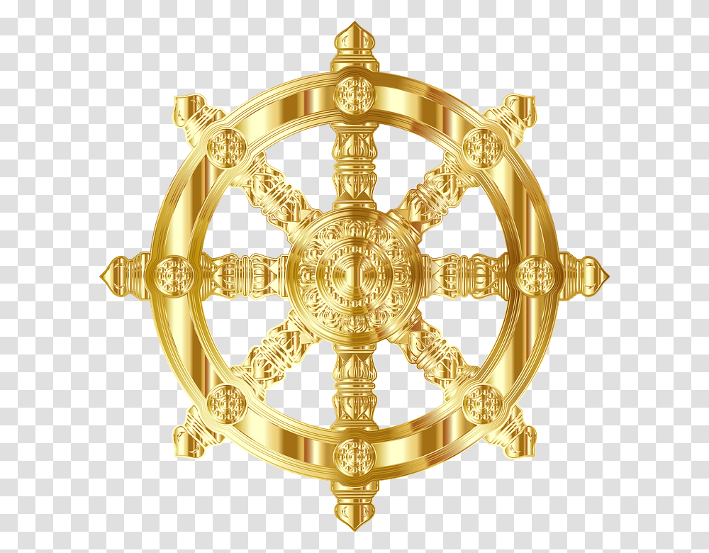 Ornate Decorative Dharma Wheel Buddhism Buddha Gold Buddhist Symbol, Chandelier, Lamp, Logo, Trademark Transparent Png