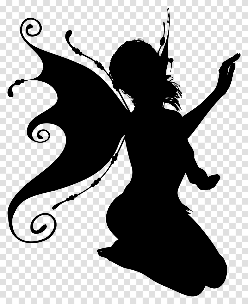 Ornate Sitting Fairy Silhouette Clip Arts, Gray, World Of Warcraft Transparent Png