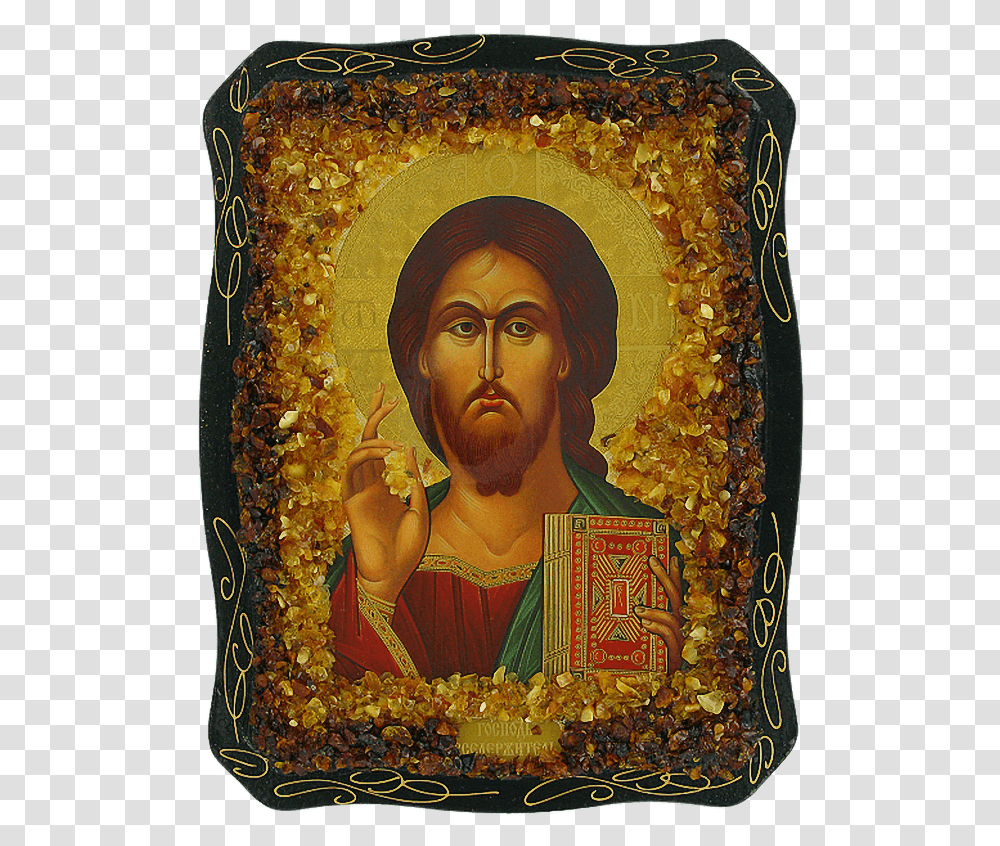Orthodox Icon Of Jesus Christ Decorated With Real Amber St Matrona Of Moscow, Person, Art, Architecture, Building Transparent Png