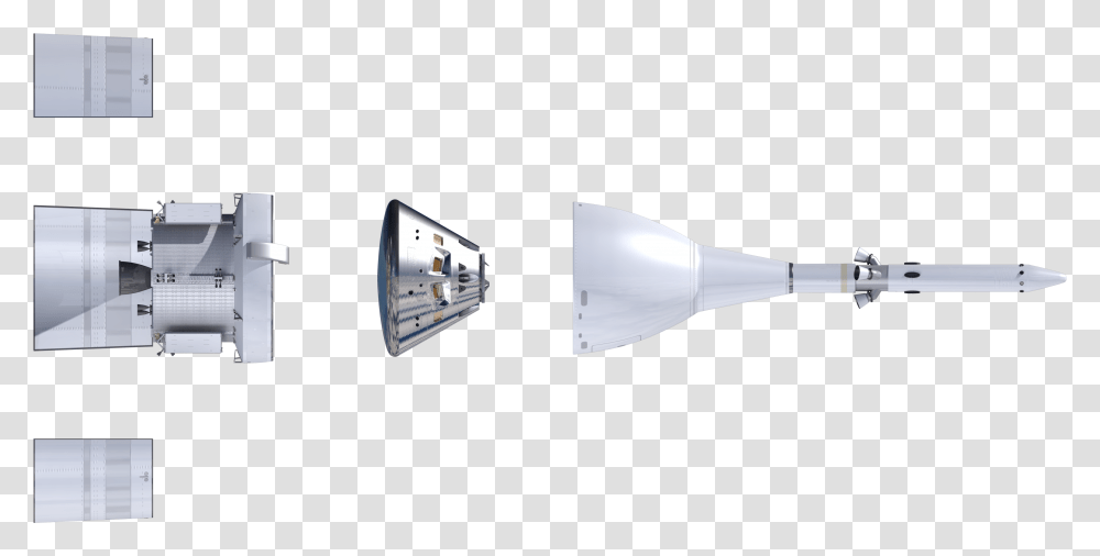 Orthographic View Of Orion Stack Exploded Side Orion Spacecraft Exploded, Light, Crystal, Lamp, Oars Transparent Png