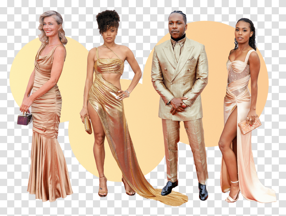 Oscar 2021 Gold Was The Most Striking Trend Oscar 2021 Golden Dresses, Clothing, Person, Fashion, Suit Transparent Png